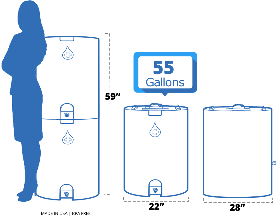 Blue 55 Gallon Water Storage Tank