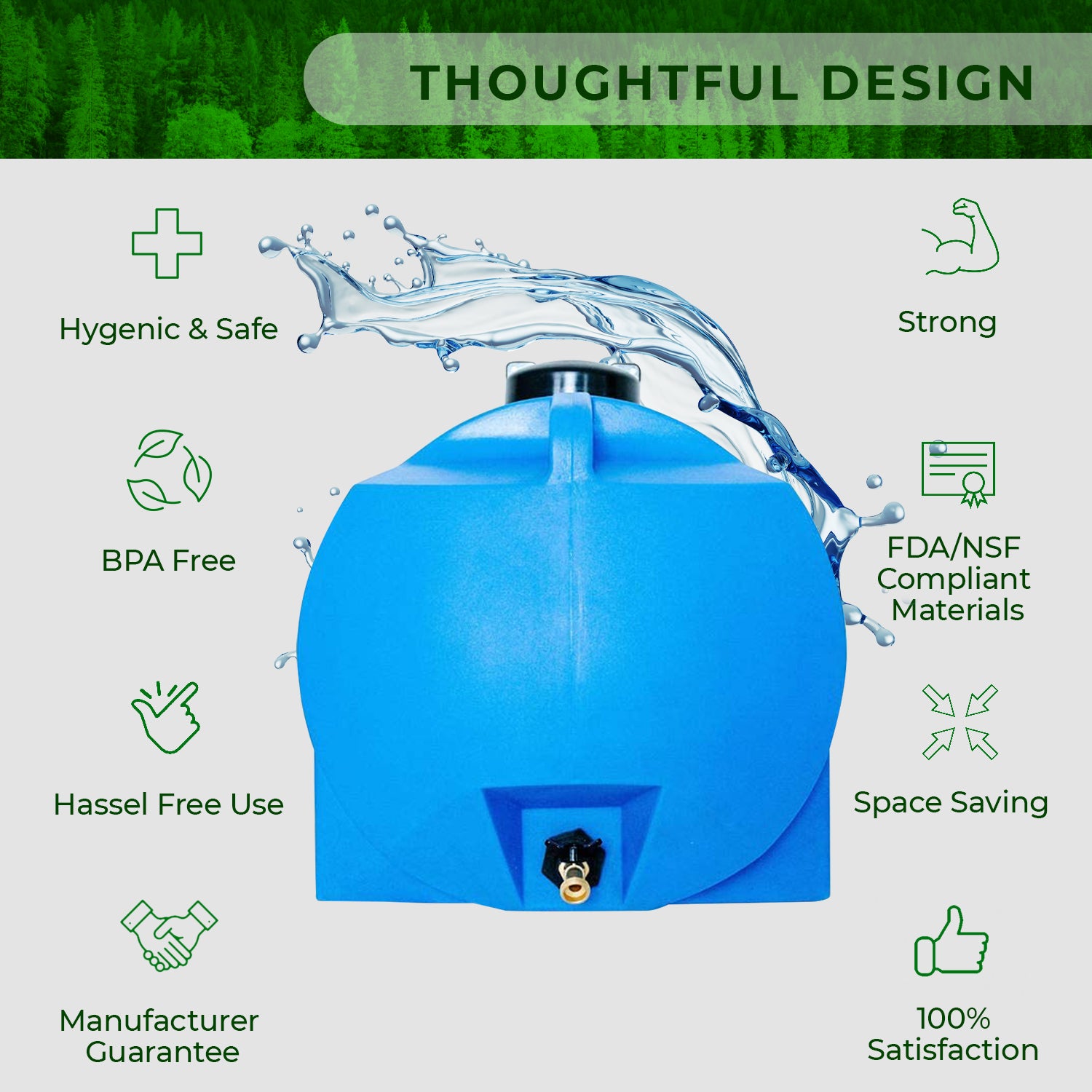 35 Gallon Water Storage Tank Emergency Water Barrel Container with Large  Lid for Emergency Disaster Preparedness - Space Saving Long Lasting Storage  